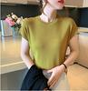 Suéter básico de seda gelo feminino fino verão novo estilo coreano simples combina com tudo cor sólida sem mangas top feminino roupa exterior branco