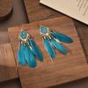 Pendientes de Plumas Bohemios Transfronterizos, Versátiles para el Uso Diario, Estilo Único, Nuevo Estilo Étnico Chino, Pendientes Largos con Borlas