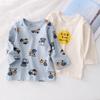 Primavera e verão camisa fina infantil de manga comprida algodão puro macio respirável meninos camisa de fundo gola redonda camiseta em estoque geração cabelo