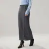 Falda de Moda Versátil de Cachemira Gruesa para Mujer Estilo Old Money con Múltiples Botones y Abertura, Falda Bodycon Larga Adelgazante Gris