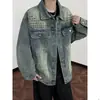 LZJV2026 Jaqueta Jeans Lavada Estilo Retrô Americano Resistente com Rebites Modelagem Solta Tendência Jaqueta Cool