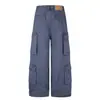 F9063 Estilo Retrô Americano Unissex High-End Resistente Múltiplos Bolsos Design Solto Masculino Calça Casual de Trabalho de Perna Larga