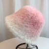 Sombrero de pescador arcoíris degradado de piel de conejo de invierno para mujer otoño e invierno cálido a prueba de frío que muestra la cara sombrero de cubeta tejido