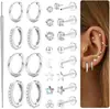Conjunto de 24 peças de piercing de lábio e orelha push-in transfronteiriço, conjunto de brincos de aço inoxidável com zircônia unissex