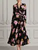 Vestido Floral Delgado con Escote en V Cruzado y Cordones Dobladillo Amplio Nuevo Estilo 2026