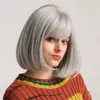 Peluca de Moda Europea y Americana Cabello Corto Liso Temperamento Flequillo Recto Completo Cobertura de Cabeza Realista Beige Color Mixto Natural