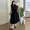 Nuevos Productos de Otoño e Invierno para Ropa de Maternidad, Vestido Chaleco Holgado de Pana que Cubre la Barriga + Camiseta Básica con Corazón Traje de Maternidad