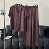 Ropa de estar jacquard de pierna ancha estilo ruso, pijama de alta gama para mujer, conjunto de seda helada, se puede usar como ropa exterior, nuevo estilo de manga corta, popular