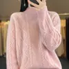 Suéter de punto grueso cálido con cuello medio y diseño de flor retorcida, color rojo, año de nacimiento, para mujer, completamente de lana, adelgazante, para ir al trabajo