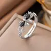 Anillo de Moda Transfronterizo Nuevo con Circonita Microincrustada para Mujer, Anillo de Dedo Índice de Lujo Ligero de Alta Gama de Moda para Mujer, Anillo Abierto Ajustable