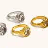 Joia de Mão Elegante Europeia e Americana Transfronteiriça de Nicho Retrô Anel de Zircônia Ovo de Pombo Furado em Aço Inoxidável Banhado a Ouro 18K Luxo Acessível Feminino