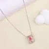 Set de Collar y Pendientes de Cubo de Azúcar Geométrico Rosa para Mujer, Cadena para Clavícula de Cristal de Diseñador, Joyería Popular Transfronteriza al por Mayor