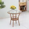 Mesa Redonda Pequena para Varanda, Mesa de Centro Redonda de Rattan com Vidro, Mesa Redonda de Jantar, Mesa de Centro Simples Casual, Mesa de Chá, Mesa de Jantar com Armazenamento, Sala de Estar