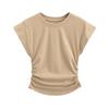 Camiseta de manga corta con hombros descubiertos y color sólido estilo viento europeo y americano para mujer 2023 Verano chica guapa nena ajustada plisada delgada temperamento chaqueta