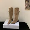 Botas de montar retro de estilo coreano con tacón grueso, punta cuadrada y hebilla para mujer, nuevo modelo 2026, botas altas hasta la rodilla versátiles y estilizadas