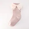 Meias de bebê, coleção primavera e outono, com design de laço, para meninas, estilo princesa, comprimento até a panturrilha, estilo coreano, malha de agulha dupla, meias longas