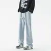 Calças Jeans Longas Masculinas Estilo Americano Hong Kong Primavera e Outono Novas Casuais Estilo Hong Kong Largas Moda Versátil Calças de Boca Larga Homens