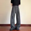 Cinto Listrado Estilo Old Money Calças Casuais Masculinas Americanas Relaxadas Corte Reto Solto Perna Larga Calças Sociais