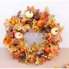 Nueva Corona de Calabaza y Piña de Otoño Decoración Colgante para Puerta y Ventana Corona de Guirnalda de Bayas Hoja de Arce para Jardín de Acción de Gracias Decoración de Pared