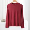 Camiseta de Algodón Lyocell de Principios de Otoño Color Sólido Cuello Redondo Manga Larga para Mujer Camiseta Básica Versátil Tops Sueltos Casuales