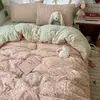 Juego de cama de cuatro piezas estilo Ins hecho de algodón puro, apto para madres y bebés, Clase A, para dormir sin ropa, incluye sábana bajera y funda de edredón, juego de tres piezas para estudiantes de dormitorio, estilo sábana bajera ajustable