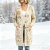 Nuevo modelo transfronterizo, cárdigan largo de punto con botones, moda estampada de otoño e invierno, chaqueta suéter casual personalizada para mujer