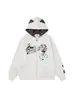 Sudadera con cremallera y orejas de gato con nota musical retro americana para mujer, nueva de otoño 2026, top casual holgado