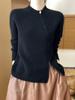 Cárdigan de Lana con Hebilla de Perlas para Mujer Diseño Irregular Doble Cremallera Prendas de Punto Suéter Chaqueta Cuello Redondo Holgado Adelgazante