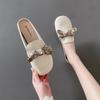 Pantuflas Baotou para mujer, estilo verano 2023, nuevas sandalias francesas planas con lazo antideslizantes y perezosas.