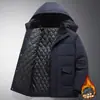 Ropa de algodón acolchada gruesa para hombre de mediana edad y ancianos para invierno con forro polar Chaqueta con capucha para hombre Informal versátil de longitud media Abrigo cálido de algodón acolchado
