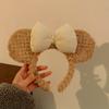 Diadema con orejas de oso y lazo para mujer, otoño e invierno, felpa, linda, de dibujos animados, diadema para lavarse la cara, Corea del Sur, niña, cuevas de pelo, accesorios para el cabello