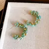 Aretes Redondos de Aguamarina Aguja de Plata Nuevos Aretes Retro Elegantes con Cuentas Chinoiserie Diseño de Moda de Nicho Aretes Venta al por Mayor