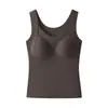 Colete Quente de Outono e Inverno para Mulheres, Sutiã Integrado, Corte Justo, Camada Interna, Camada Externa, Alta Elasticidade, Tecido Escovado, Gola Redonda, Armazenamento de Calor, Colete com Forro de Fleece
