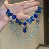 Collar de borla de mariposa azul Klein, multicapa, cadena elegante para la clavícula, nuevo accesorio de cuello de lujo ligero para vestido de noche para mujer