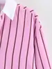 Camisa de Raya Vertical con Bloques de Color en Solapa y Puños, Manga Larga Caída de Hombro, Holgada para Mujer, Versátil, Casual