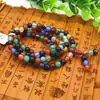 Pulsera de Ágata Natural de 108 Cuentas 6 mm 4 Círculos Calcedonia Multicolor Pulsera Multicírculo con Cabeza de Buda de Tres Vías Regalo Venta al por Mayor