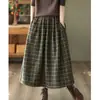 Falda de Lana a Cuadros Otoño e Invierno para Mujer, Falda Midi de Línea A con Cintura Elástica