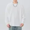 Nueva camiseta de algodón de bambú de manga larga para hombre, temporada de primavera y otoño, corte holgado, color liso, cuello redondo, estilo retro japonés casual, camiseta interior