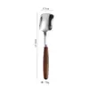Espátula Cuchara de Acero Inoxidable con Mango de Madera para Uso Doméstico, Cuchara para Sandía, Cuchara de Madera de Haya Estilo Japonés, Tenedor, Cuchara Creativa de Cabeza Cuadrada, Cuchara Tenedor para Postre