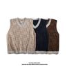 Colete de Tricô College Estilo Japonês para Homens, Primavera e Outono, Solto, Gola V, Sem Mangas, Versátil
