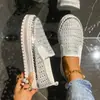 Zapatos casuales tipo mocasín de plataforma para estudiantes estilo coreano con pedrería, mocasines transpirables de suela gruesa para mujer, adecuados para todas las estaciones