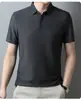 Polo de seda helada para hombre, novedad de verano 2024, corte entallado, informal, transpirable, fino, de negocios, color sólido, de manga corta, moderno.