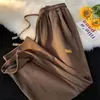 Pantalones de Verano Estilo Perezoso Pierna Ancha Plisados Talla Grande Caída Pierna Recta Adelgazantes Largo hasta el Suelo Estampados