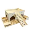 Casa escondite para hámster, castillo con tobogán para petauro del azúcar y cobaya, configuración decorativa para aliviar el aburrimiento y el juego, casa de madera grande tipo villa para hámster