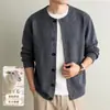Cardigã de malha masculino com mistura de lã e gola redonda, suéter casual e quente para outono e inverno, casaco masculino de alta qualidade