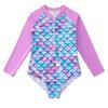 Fato de Banho Infantil 2022 Meninas Fato de Banho Sereia de Uma Peça Crianças Médias Manga Comprida Protetor Solar Roupa de Banho Design Estilo Europeu e Americano