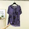 Camisa de Verano 2026 Delgada Holgada Floral con Cuello de Corbata Manga Corta Talla Grande Top Camiseta de Manga Corta de Algodón Artificial