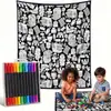 Manta Criativa para Colorir DIY Grafite Desenho em Linha Preto e Branco Manta Pintada à Mão para Lazer em Casa Manta Multifuncional para Soneca Venda por Atacado