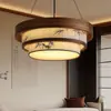 Lustre grande para sala de estar de planta aberta de uma vila, pé-direito alto, novo lustre redondo de madeira maciça estilo chinês para casas duplex autoconstruídas