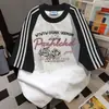Camiseta Tendência Estilo Coreano com Três Listras e Estampa de Letras, Manga Curta, Novo Modelo de Verão, Top Fashion Versátil Vintage